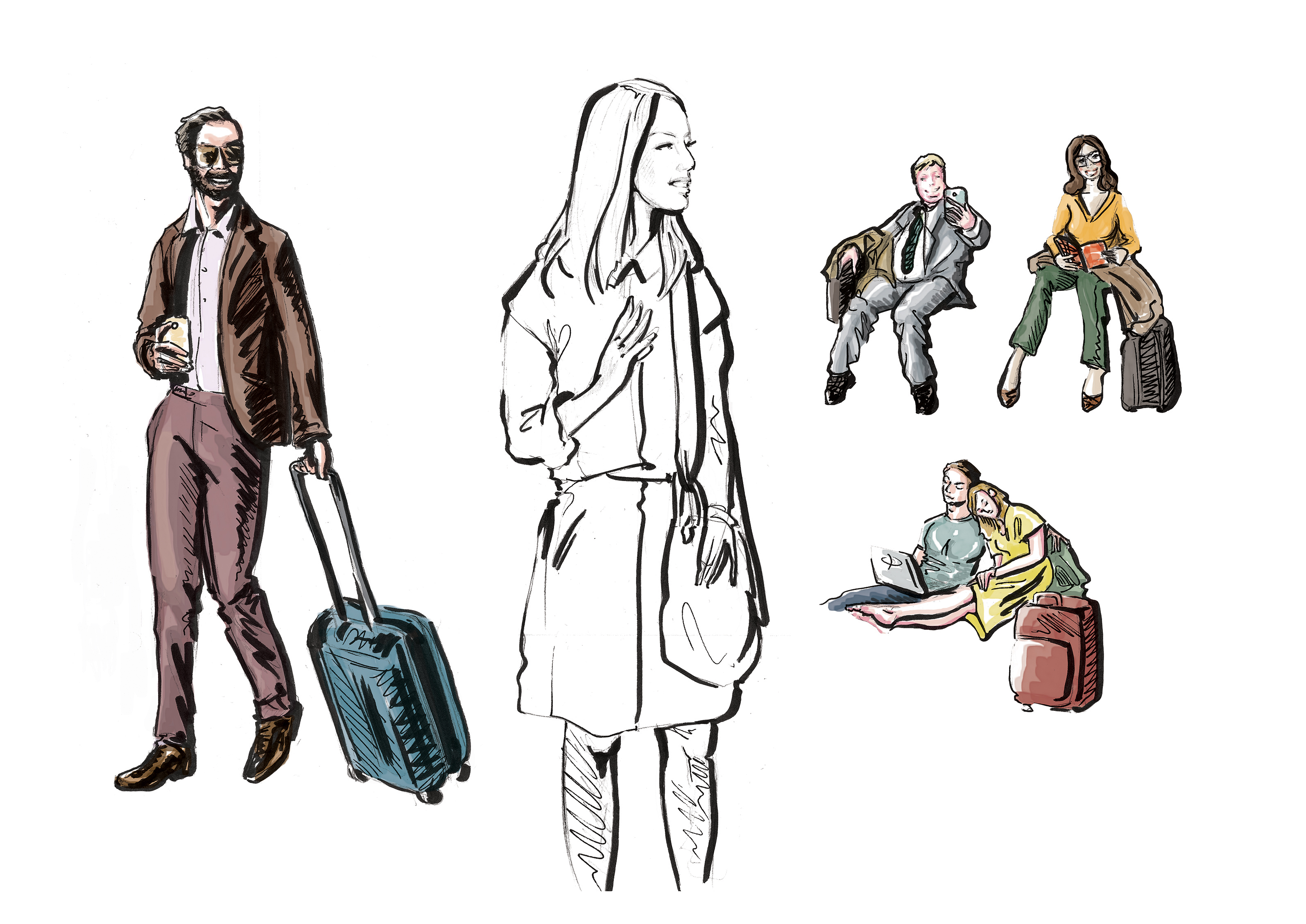 Sketchpad: People on the Airport | pencil and marker on paper