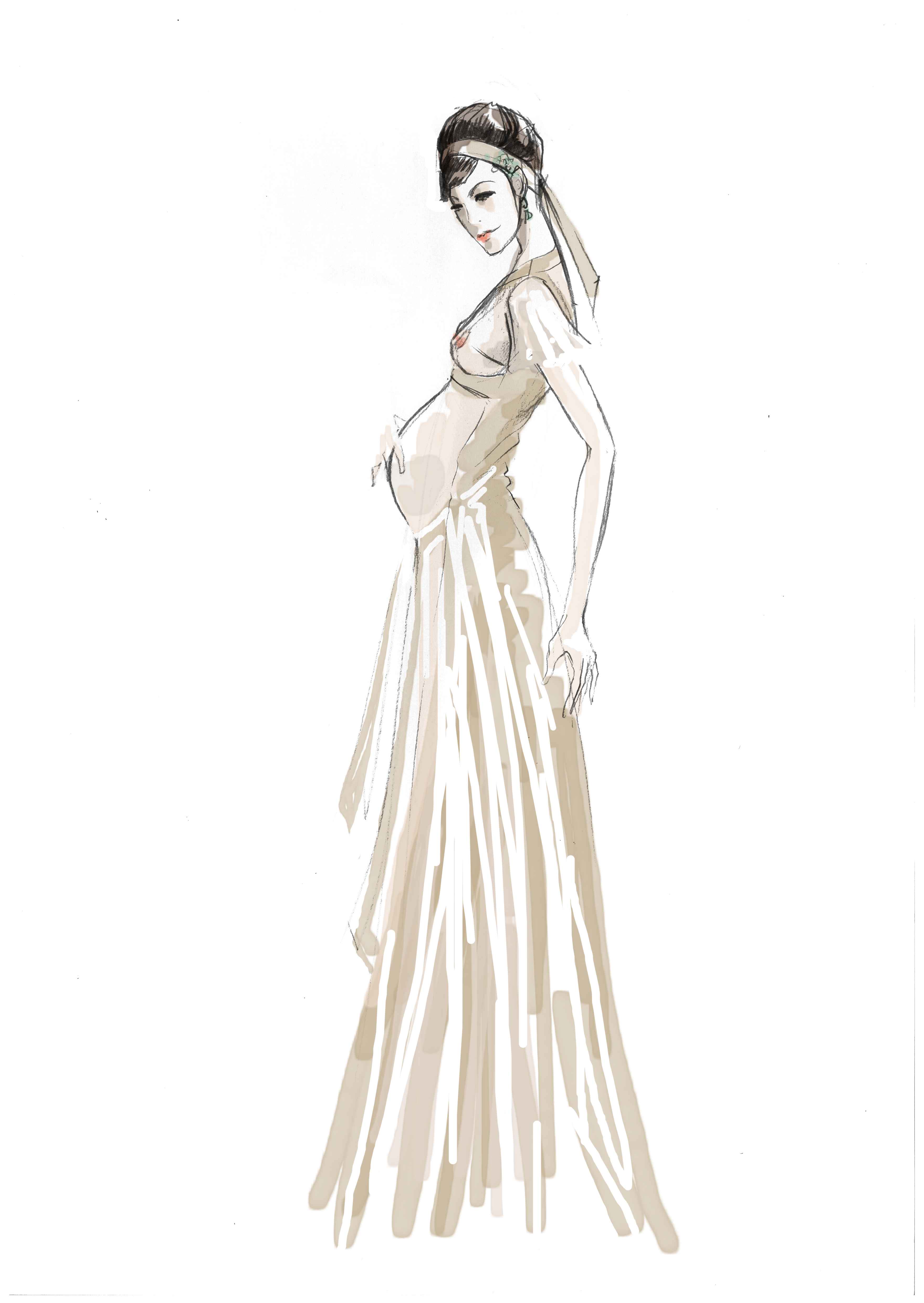Rough for pregnancy gala dress | pencil on paper, digitally colored, ©2013